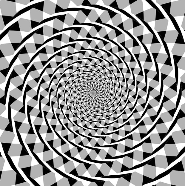This image is known as a Fraser spiral illusion, or false spiral. The black arcs appear to form a spiral when in fact they are a series of concentric circles.