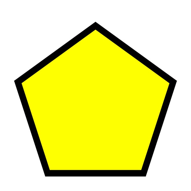 A picture of a yellow pentagon with a black outline.